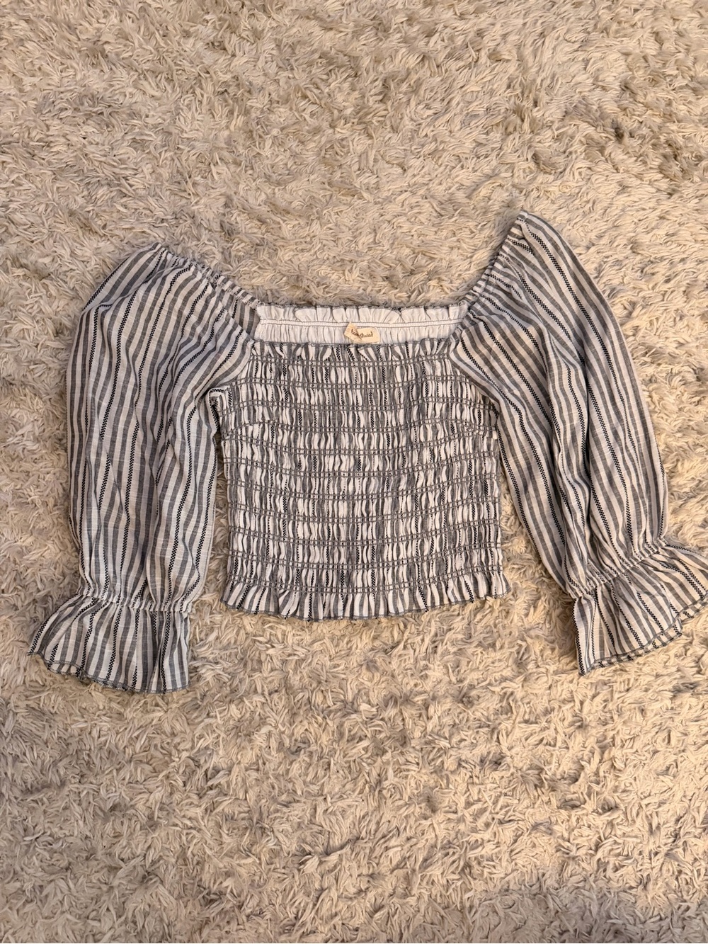 Hem & Thread Striped Smocked Square-Neck Top in White and Navy